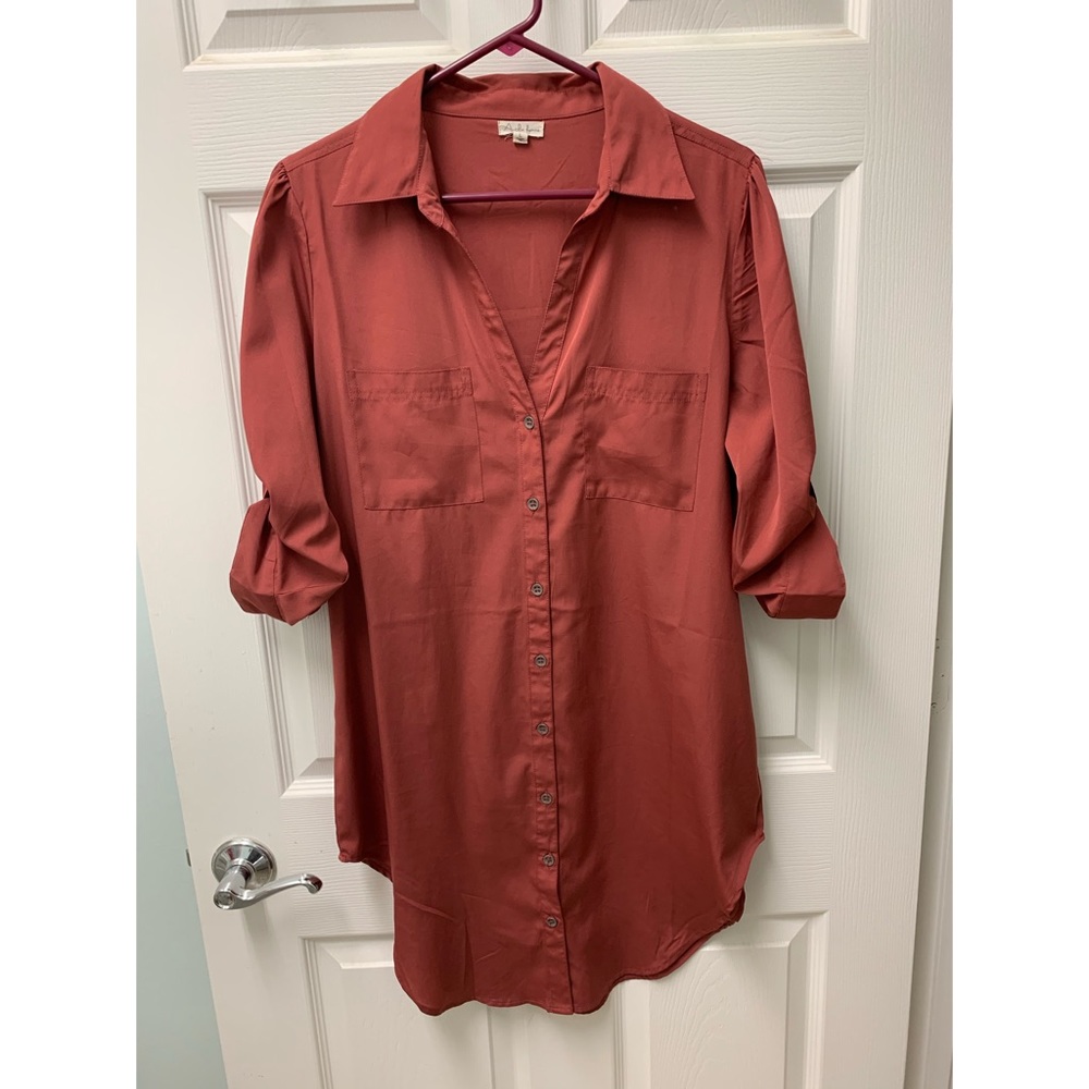 Long Maroon Button Up Dress Shirt